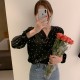 Elegant Style Hearts Printed Chic Loose Blouse - Black image