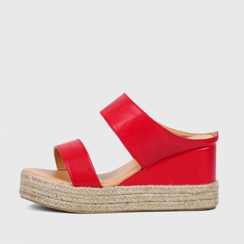 Women's Comfort Slip On Hollow Platform Slippers - Red image