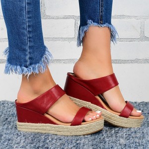 Women's Comfort Slip On Hollow Platform Slippers - Red