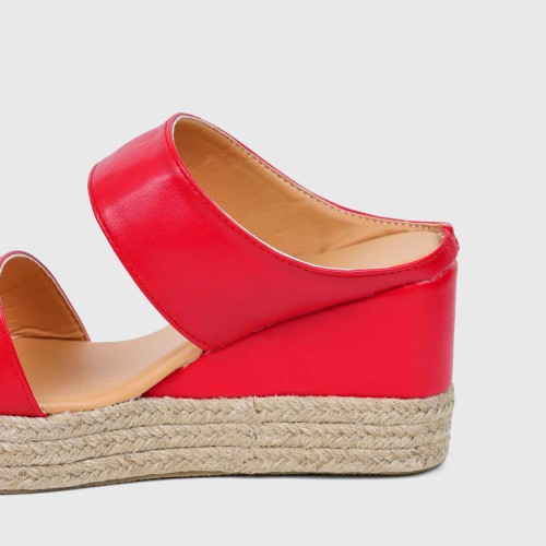 Women's Comfort Slip On Hollow Platform Slippers - Red image