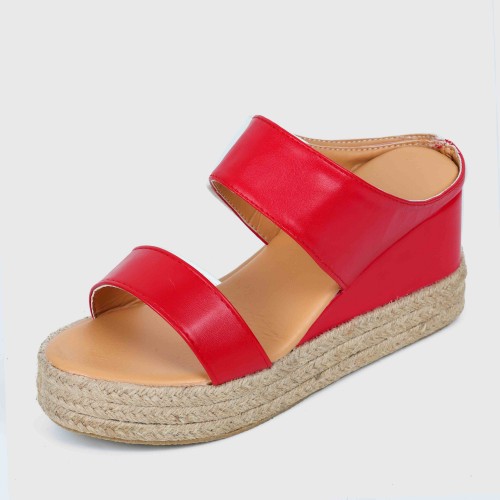 Women's Comfort Slip On Hollow Platform Slippers - Red image