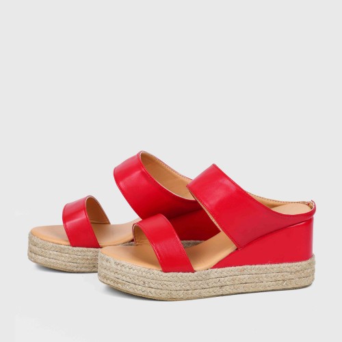 Women's Comfort Slip On Hollow Platform Slippers - Red image