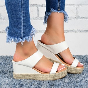 Women's Comfort Slip On Hollow Platform Slippers - White