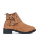 Women’s Rivets Studded Buckle Closure Suede Ankle Boots – Brown image