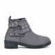 Women’s Rivets Studded Buckle Closure Suede Ankle Boots – Grey image