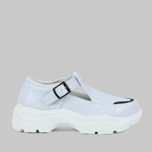 Casual Lightweight Chunky Sports Buckle Sneakers - White image