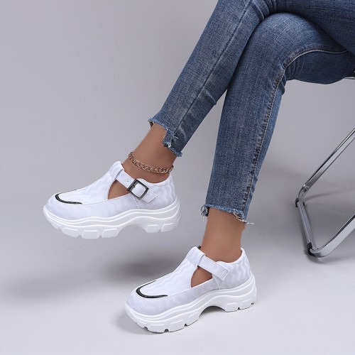 Casual Lightweight Chunky Sports Buckle Sneakers - White image