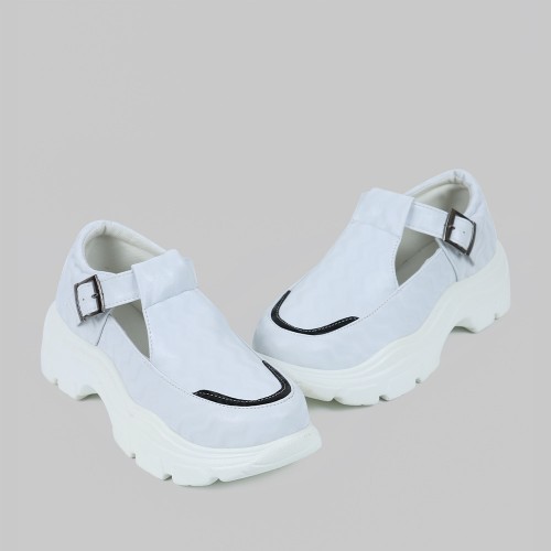 Casual Lightweight Chunky Sports Buckle Sneakers - White image