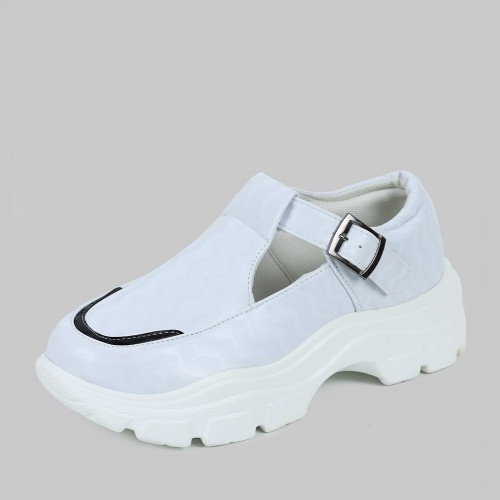 Casual Lightweight Chunky Sports Buckle Sneakers - White image