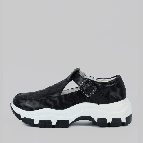 Casual Lightweight Chunky Sports Buckle Sneakers - Black image