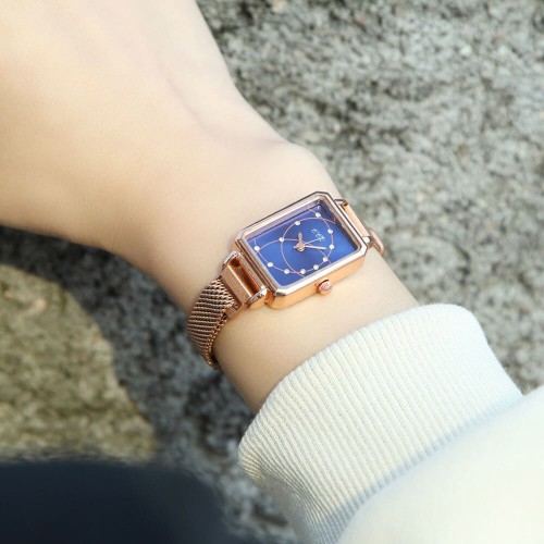  Rectangular Case Celestial Design Women's Wrist Watch - Blue image