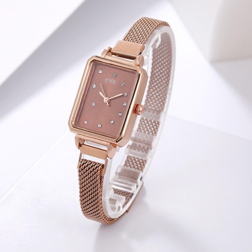  Rectangular Case Celestial Design Women's Wrist Watch - Brown image