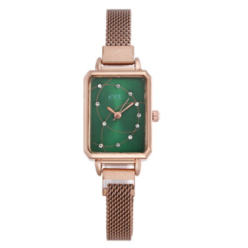  Rectangular Case Celestial Design Women's Wrist Watch - Green image