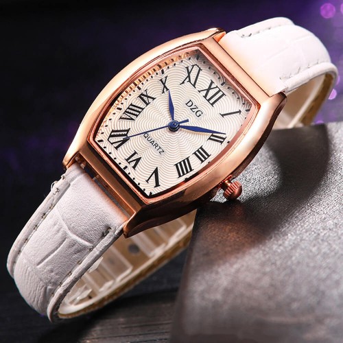 Roman Style Dial Leather Wrist Watch For Women - White image