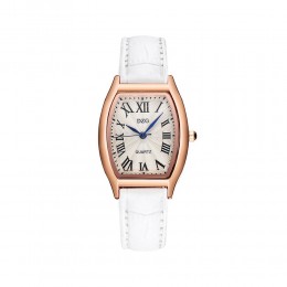 Roman Style Dial Leather Wrist Watch For Women - White