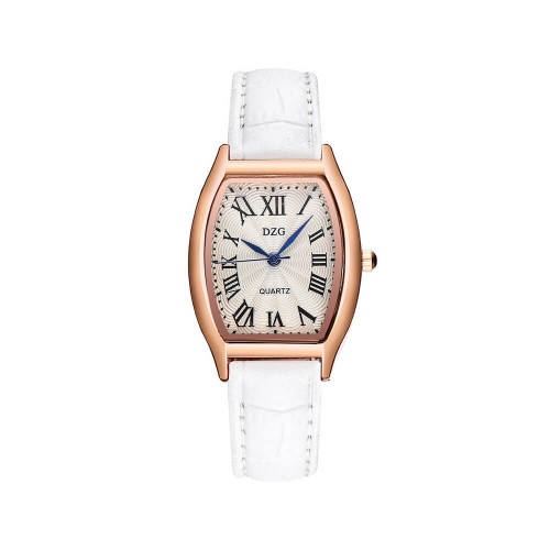 Roman Style Dial Leather Wrist Watch For Women - White image
