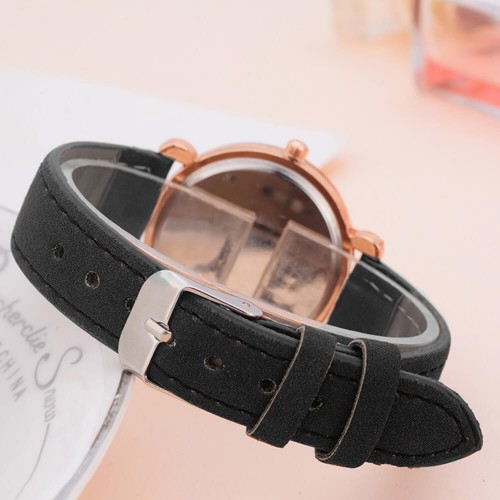 Classic Round Dial Leather Strap Ladies Wrist Watch - Black image