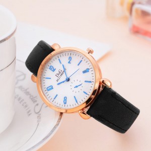 Classic Round Dial Leather Strap Ladies Wrist Watch - Black