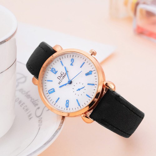 Classic Round Dial Leather Strap Ladies Wrist Watch - Black image