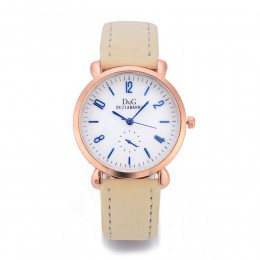 Classic Round Dial Leather Strap Ladies Wrist Watch - Cream
