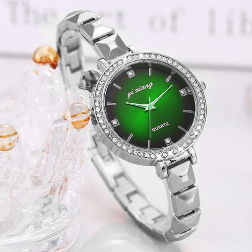 Women Fashion Crystal Decorated Bracelet Watch - Silver image