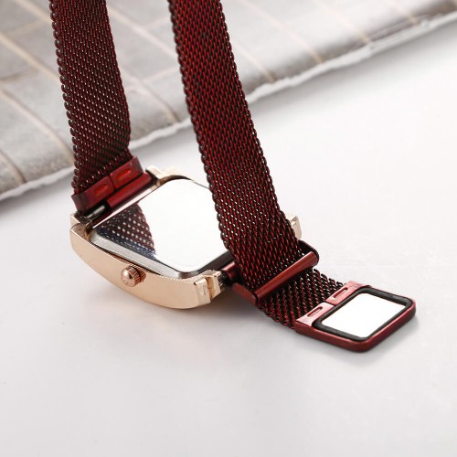 Rectangular Face Magnetic Wrist Watches For Women - Red image