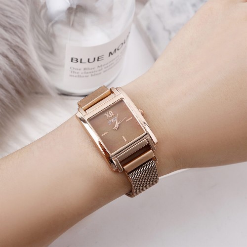 Rectangular Face Magnetic Wrist Watches For Women - Gold image
