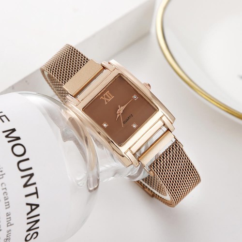 Rectangular Face Magnetic Wrist Watches For Women - Gold image
