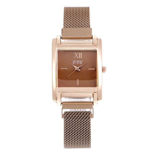 Rectangular Face Magnetic Wrist Watches For Women - Gold image