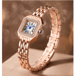 Rhinestone Decor Women's Square Quartz Watch - Rose Gold