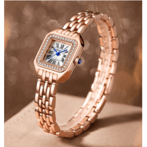 Rhinestone Decor Women's Square Quartz Watch - Rose Gold image