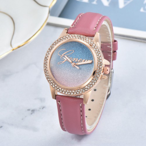Rhinestone Decorated Starry Sky Women's Wrist Watch - Pink image