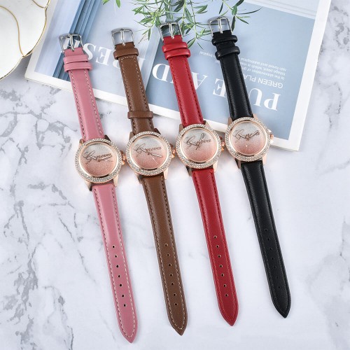 Rhinestone Decorated Starry Sky Women's Wrist Watch - Red image