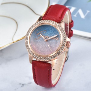 Rhinestone Decorated Starry Sky Women's Wrist Watch - Red
