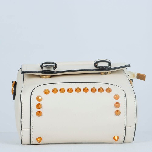 Rivets Fashion Magnetic Closure Women's Leather Shoulder Bag - Cream image