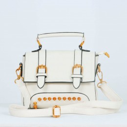 Rivets Fashion  Magnetic Closure Women's Leather Shoulder Bag - Cream
