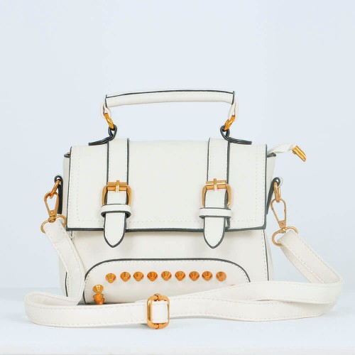 Rivets Fashion Magnetic Closure Women's Leather Shoulder Bag - Cream image