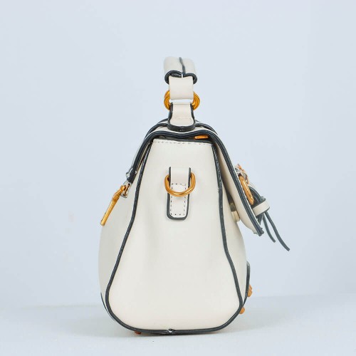 Rivets Fashion Magnetic Closure Women's Leather Shoulder Bag - Cream image