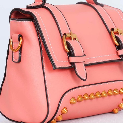 Rivets Fashion Magnetic Closure Women's Leather Shoulder Bag - Red image