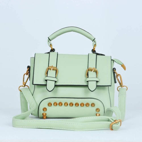 Rivets Fashion Magnetic Closure Women's Leather Shoulder Bag - Green image