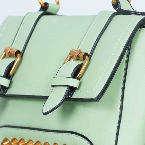 Rivets Fashion Magnetic Closure Women's Leather Shoulder Bag - Green image