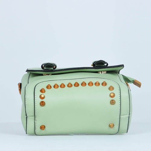 Rivets Fashion Magnetic Closure Women's Leather Shoulder Bag - Green image