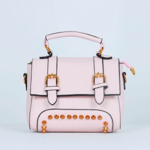 Rivets Fashion  Magnetic Closure Women's Leather Shoulder Bag - Pink