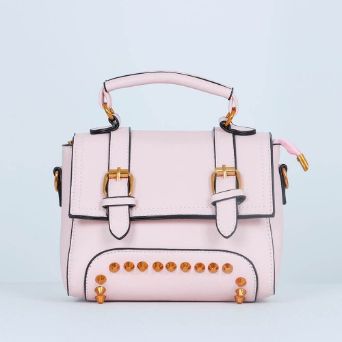 Rivets Fashion Magnetic Closure Women's Leather Shoulder Bag - Pink image