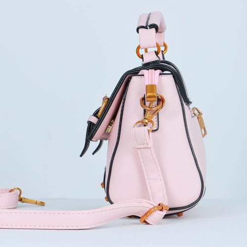 Rivets Fashion Magnetic Closure Women's Leather Shoulder Bag - Pink image