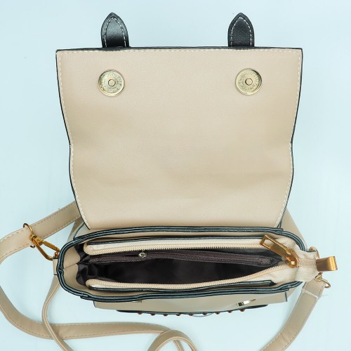 Rivets Fashion Magnetic Closure Women's Leather Shoulder Bag - Brown image
