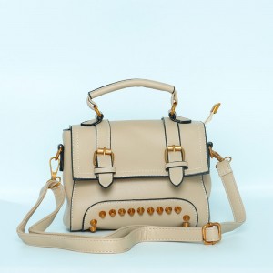 Rivets Fashion  Magnetic Closure Women's Leather Shoulder Bag - Brown