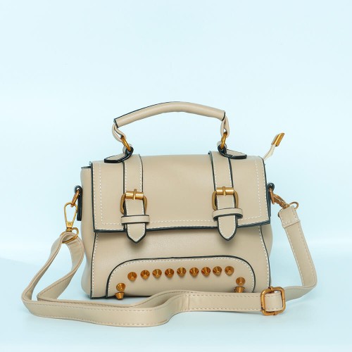Rivets Fashion Magnetic Closure Women's Leather Shoulder Bag - Brown image