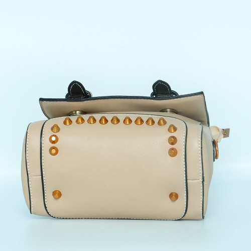 Rivets Fashion Magnetic Closure Women's Leather Shoulder Bag - Brown image