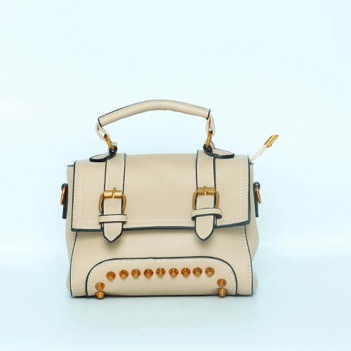 Rivets Fashion Magnetic Closure Women's Leather Shoulder Bag - Brown image